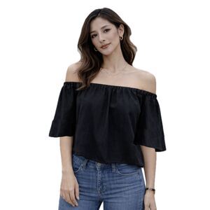 NEW Black Strapless Flutter Sleeve Blouse